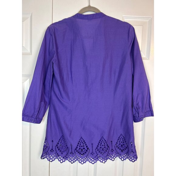 Coldwater Creek Purple Eyelet Hem Button-Up Tunic XS 4-6 - Picture 6 of 14